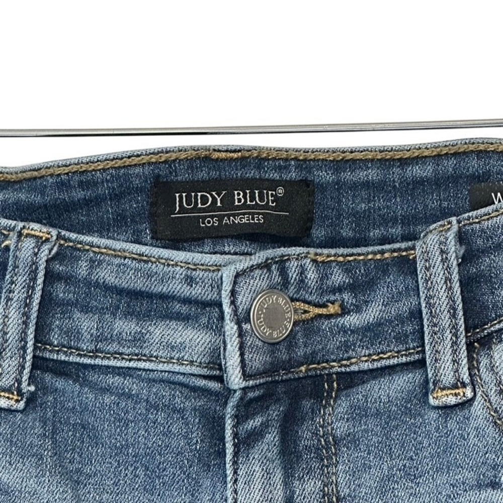 Judy Blue Distressed Wide Leg Jeans Medium‎ Wash Raw Hem JB82256LT-CO Size 11/30 - Picture 3 of 8